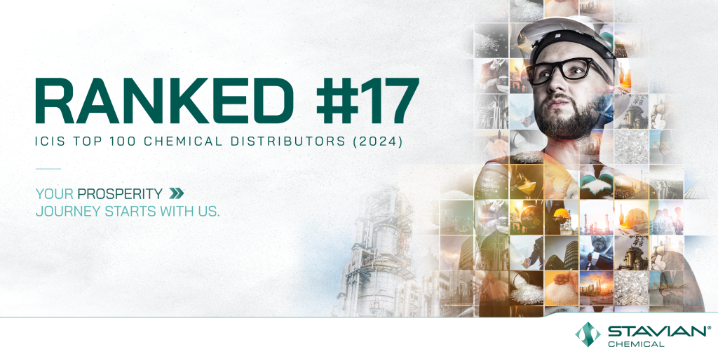 Stavian Chemical climbing to 17th place on the ICIS 2024 TOP 100 largest Global Chemical Distributors.